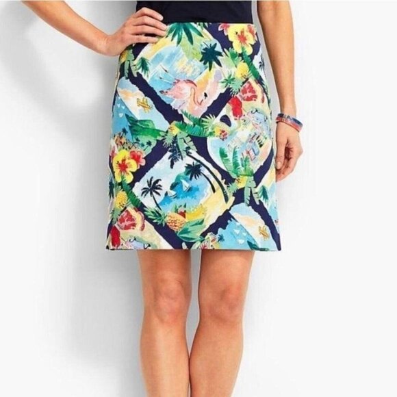 Talbots Sz 4 Flamingo Tropical Scene Hawaiian Print s Pencil Skirt Womens - Picture 2 of 14